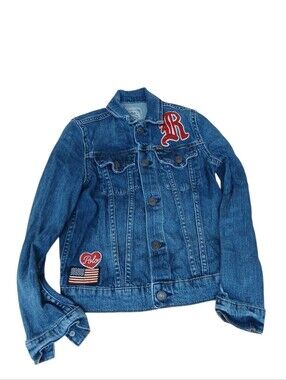 Polo by Ralph Lauren Blue Denim Kids Jacket with Patches Girls Size 8